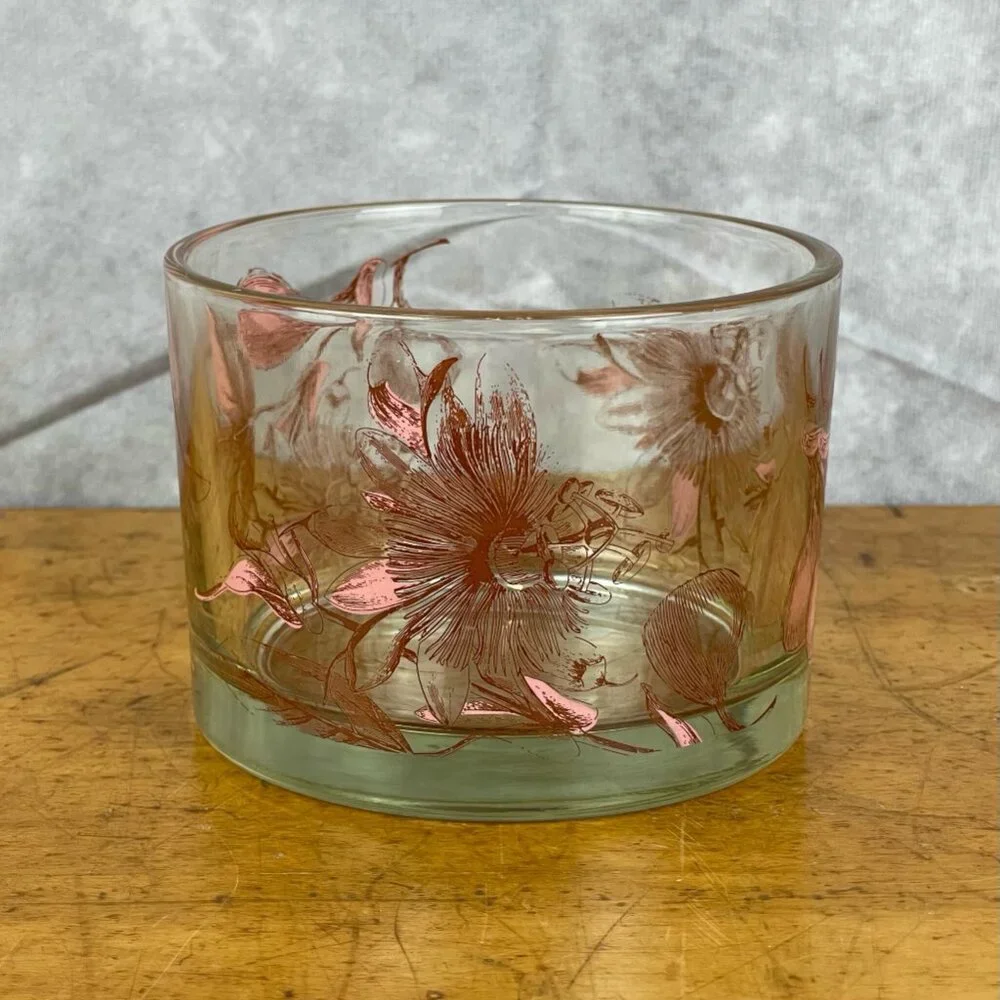 Vtg Midcentury MCM Glass Ice Bucket Passion Flower